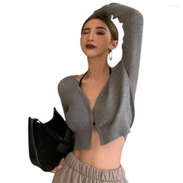 Women's Knits Sexy Fashion 2024 Korean Short Crop Tops V Neck Cardigan Pull Femme Women Solid Button Sweaters Knitted Slim Cardigans