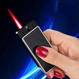 Hot Direct Red Flame Lighter Sliding Cover Pull-down Cigarette Lighter Metal Butane Without Gas Outdoor Windproof Cigarette Accessories