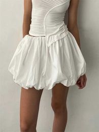 Skirts Womens Mini Lantern Skills Elastic Waist Solid Short Pufll Skills 2024 Summer Casual Loose Y2K Skills T-shirt Y240420
