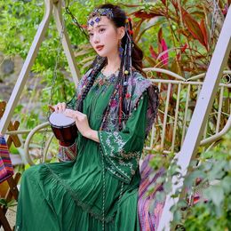 Ethnic Clothing 2024 Tourist Dress Chinese National Exotic Style Pography Costume Half Sleeve Long Loose Casual Women T001