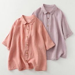 Women's Blouses Limiguyue Japanese Literary Solid Linen Blouse Women Breathable Raglan Sleeve Summer Shirt Loose Causal Cotton Tops E589