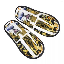 Slippers Winter Slipper Woman Man Fashion Fluffy Warm Leopard Watercolour With Meow Abstract Text House Funny Shoes