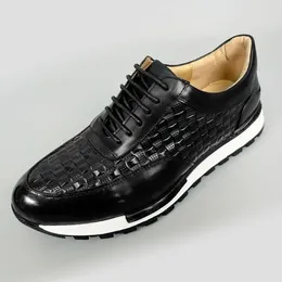 Dress Shoes Top Quality Luxury Men Formal Full Grain Leather Weaving Pattern Lace Up Daily Walking Sneakers Size 38-46