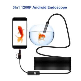 Cameras Android 8MM Micro USB Typec USB 3in1 Computer Endoscope IP68 1200P Borescope Tube Waterproof USB Inspection Mini Video Camera