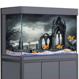 Aquariums Aquarium Background Sticker Decoration for Fish Tanks, Gothic Ruins Dark HD 3D Poster SelfAdhesive Waterproof