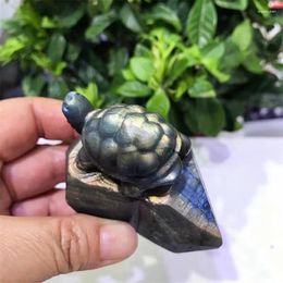 Decorative Figurines 7CM Natural Labradorite Tortoise Crystal Carving Healing Energy Stone Home Decoration Fengshui Ornaments Gift 1pcs