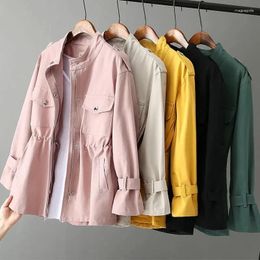 Women's Trench Coats Windbreaker Spring Autumn Coat Korean Fashion Casual Loose Ladies Solid Zipper Cotton Jacket Outwear