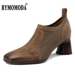 Dress Shoes Women Genuine Leather High Heel Pumps 2024 Spring Fall Pigskin Upper Lining And Insole Retro Lady Plus Size 42