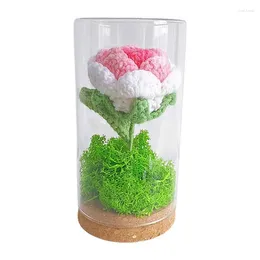 Decorative Flowers Rose In Vase Crocheted Preserved Flower Artificial Roses Night Light Lamp Up