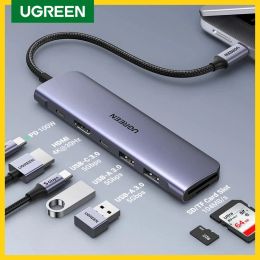 Hubs UGREEN USB C HUB Type C 3.1 to HDMI 4K SD TF PD 100W Adapter For Macbook iPad Pro Air M2 M1 PC Accessories 5Gbps USB C 3.0 HUB