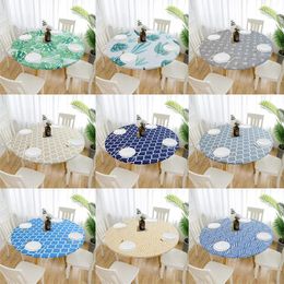 Table Cloth 28 Colors Round Waterproof Non-slip Elastic Tablecloth Classic Pattern Cover Home Kitchen Dining Room Supplies