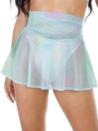 Skirts Shr Mesh Mini Skirts Women Solid Color High Waist S Through Pleated Skirt Summer Club Beach Sexy Skirts Female Y240420