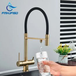 Purifiers Filtered Water Kitchen Faucet Black Pull Down Flexible Sprayer Brass 360 Swivel Purification Pure Water Mixer Tap 3 Way Faucet