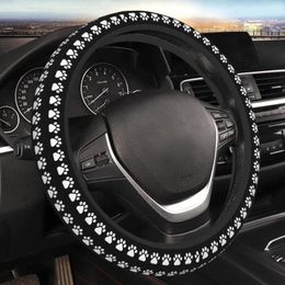 Steering Wheel Covers Black And White Dog Cover Non-Slip Breathable Car Accessories Universal 15 Inch For Girls Women Men