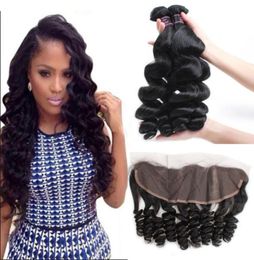 Ishow Hair Brazilian loosewave Human Hair Bundles Whole Cheap 8A Hair Bundles 4Bundles With 13x4 Ear to Ear Lace Frontal Closu99901136358