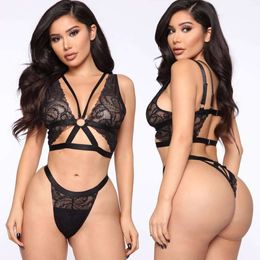 Fun Lingerie Sexy Black Women's Lace Strap Lingerie Set