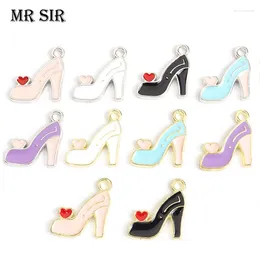 Charms 10pcs Enamel High Heels Mix Colours Oil Drip Love Heart Cute Women Shoes Alloy Earrings Bracelet Jewellery Making Accessory