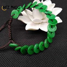 Chain Original Natural Jadeite Hand Woven Peace Buckle Bracelet Dry Green Auspicious Hand Decoration for Men and Womens Holiday Gift Y240420