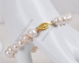 89mm Genuine Natural White Akoya Cultured pearl bracelet 7 5 Hand Knotted3225279l8964772