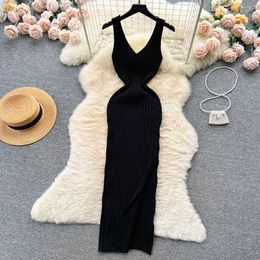 Urban Sexy Dresses Yuoomuoo Women Dress Sexig V-ringning Slim Elastic Ribbed Sticke One Piece Bodycon Dress Streetwear Lady Vestidos Y240420