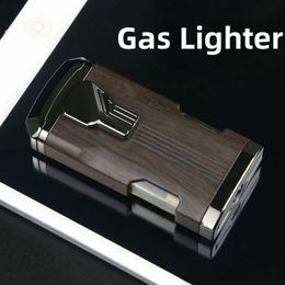 Tripe Jet Torch Flame Fire Without Gas Cigar Lighter Turbo Windproof Powerful Metal Spray Gun Kitchen Lighter with Cutter
