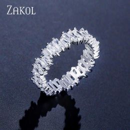Band Rings ZAKOL Fashion Luxury Multicolor Charm Baguette Cubic Zirconia Wedding Rings for Women T Shape Stone Party Jewellery FSRP2258d