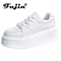 Casual Shoes Fujin 6cm Cow Genuine Leather Platform Wedge Autumn Summer Hollow Chunky Sneaker Fashion Women White Spring Vulcanize