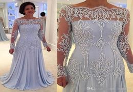 2019 Mother of the Bride Dresses Off Shoulder Sheer Long Sleeves Formal Godmother Evening Wedding Party Guests Gown Plus Size Cust2079082