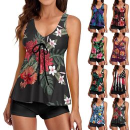 Women's Swimwear Fashionable Printed Split Swimsuit With Drawstring Conservative Set Two-piece 2024