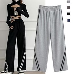 Women's Pants American Style Sexy Stylish Striped Mop Sweatpants Loose Wide Leg High Slim Looking Sports Casual Ins Fashion