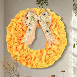 Decorative Flowers Honeybee Festival Wreath Yellow Bee Garland With Bow Knot Wrinkle Cloth For Front Door Window Hanging Wall Decor Supplies