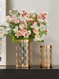 Vases Gold Metal Glass Vase Living Room Flower Dining Table Creative Home Decoration For Flowers Aesthetic Decor