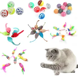 Toys 6PCS Cat Toy Soft Fleece Mouse Cat Toys Funny Playing Toys For Cats With Colourful Feather Plush Mini Mouse Toys Pet Supply