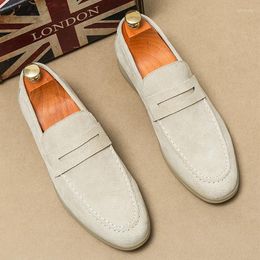 Casual Shoes Luxury Suede Genuine Leather Men Slip On Penny Loafers Dress Solid Gentleman's Party