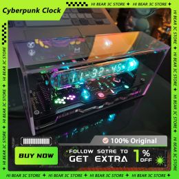 Player Cyberpunk Style Fluorescent Tube Clock Dynamic RGB Lighting Creative Table clock Pc Gamer Accessories Art Desktop Decoration