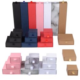 Necklaces Chanfar 10pcs/Lot Cardboard Sliding Drawer Ring Necklace Jewelry Gift Packaging Box With Ribbon Rope Black Kraft Cotton Filled