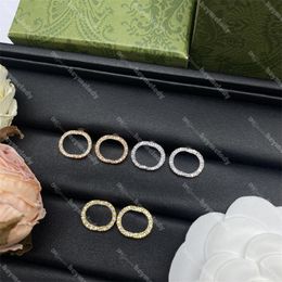 Sparkle Diamond Interlocking Earrings Letter Stamps Studs Designer Alphabet Rhinestone Eardrops Women Daily Jewellery Birthday Gift With Box