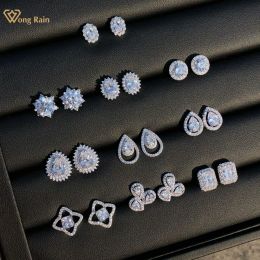 Earrings Wong Rain 100% 925 Sterling Silver Sparkling Lab Sapphire Gemstone Ear Studs Earrings for Women Wedding Party Jewellery Wholesale