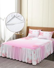 Bed Skirt Pink Graded Flower Spring Elastic Fitted Bedspread With Pillowcases Protector Mattress Cover Bedding Set Sheet