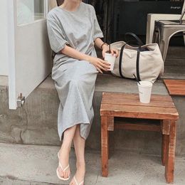 Party Dresses Oversized 95% Cotton Casual Summer For Women 2024 Solid Short Sleeve Open Side Long Khaki Black Dress Vestido Feminino