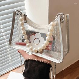 Shoulder Bags Pvc Transparent Jelly Pearl Chain Women's Bag Female Designer Luxury Crossbody Clear Small Handbag Purse