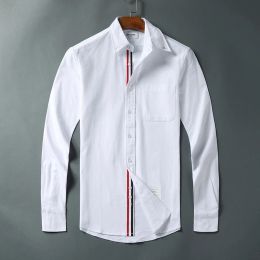 Shirts 2022 Fashion TB THOM Brand Shirts Men Slim White Long Sleeve Casual Shirt Turn Down Collar Oxford Striped Solid Men's Clothing