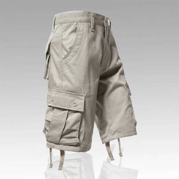 Men's Pants Mens Cotton Cargo Shorts Multi Pocket Tactical Half Pants Sports Casual Hiking Short Pants Fashion Y2K Male Clothes Y240422