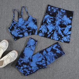 123PCS Tie Dye Seamless Women Pants Sets High Waist Skinny Stretch Sport Leggings Of 240422