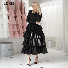 Party Dresses LORIE Modest Black/White Skirt Tiered Evening 2024 Long Sleeves High Neck -Length Formal Gown For Women