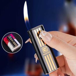 Lighters New Open Flame Inflatable Lighter Shell Button Silent Ignition Portable Fashion Compact Unisex Lighter Smoking Set Gift T240422