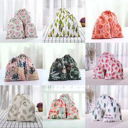 Bags Flower Plants Fruit Drawstring Cotton Linen Storage Bag Gift Candy Jewelry Organizer Makeup Cosmetic Coins Keys Bags 49006