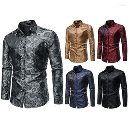 Men's Casual Shirts Long Sleeved Fashionable Button Up Shirt Rose Print Slim Fit Formal