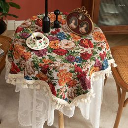 Table Cloth 1PC Round Tablecloth Hydrangea Tassel Jacquard Thick Polyester Cotton Cover For Home Wedding Party Decoration