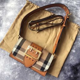 Tote bag high definition Womens plaid canvas wide strap underarm genuine leather organ single crossbody small square